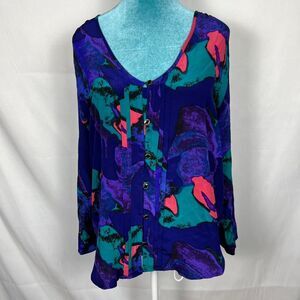 VIBRANT YUMI KIM 100% Silk Abstract Print Blouse